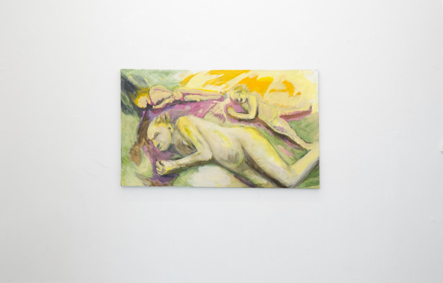 Rullende tømmerstokker (drøm) / Rolling logs (dream), 2026Egg tempera and oil on linen, 136 cm x 81 cm